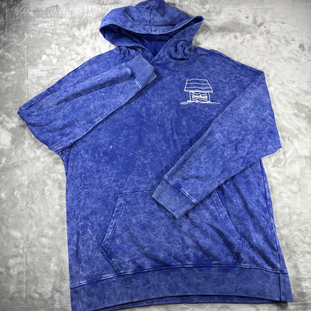 Dogg Supply by Snoop Dogg Mens Blue Acid Wash Graphic Embroidered Hoodie Large